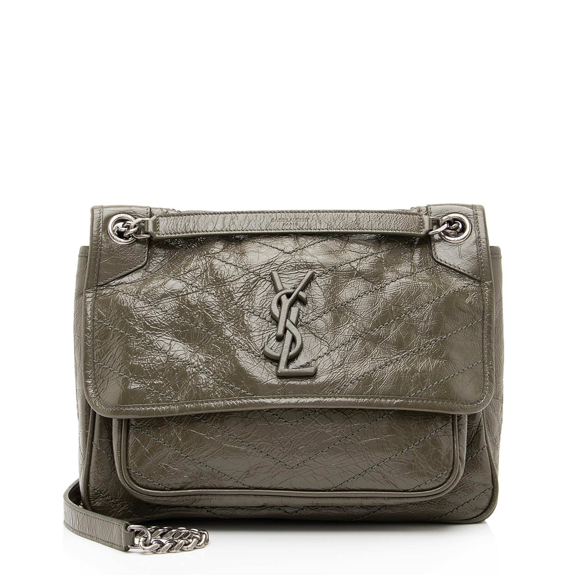 Saint Laurent Crinkled Calfskin Monogram Niki Medium Shoulder Bag (SHF-23609)