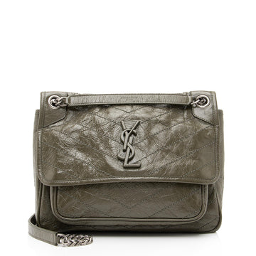 Saint Laurent Crinkled Calfskin Monogram Niki Medium Shoulder Bag (SHF-23609)