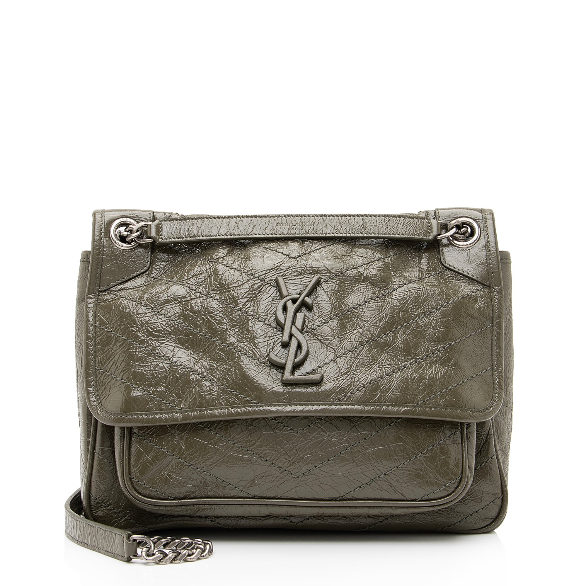 Saint Laurent Crinkled Calfskin Monogram Niki Medium Shoulder Bag (SHF-23860)