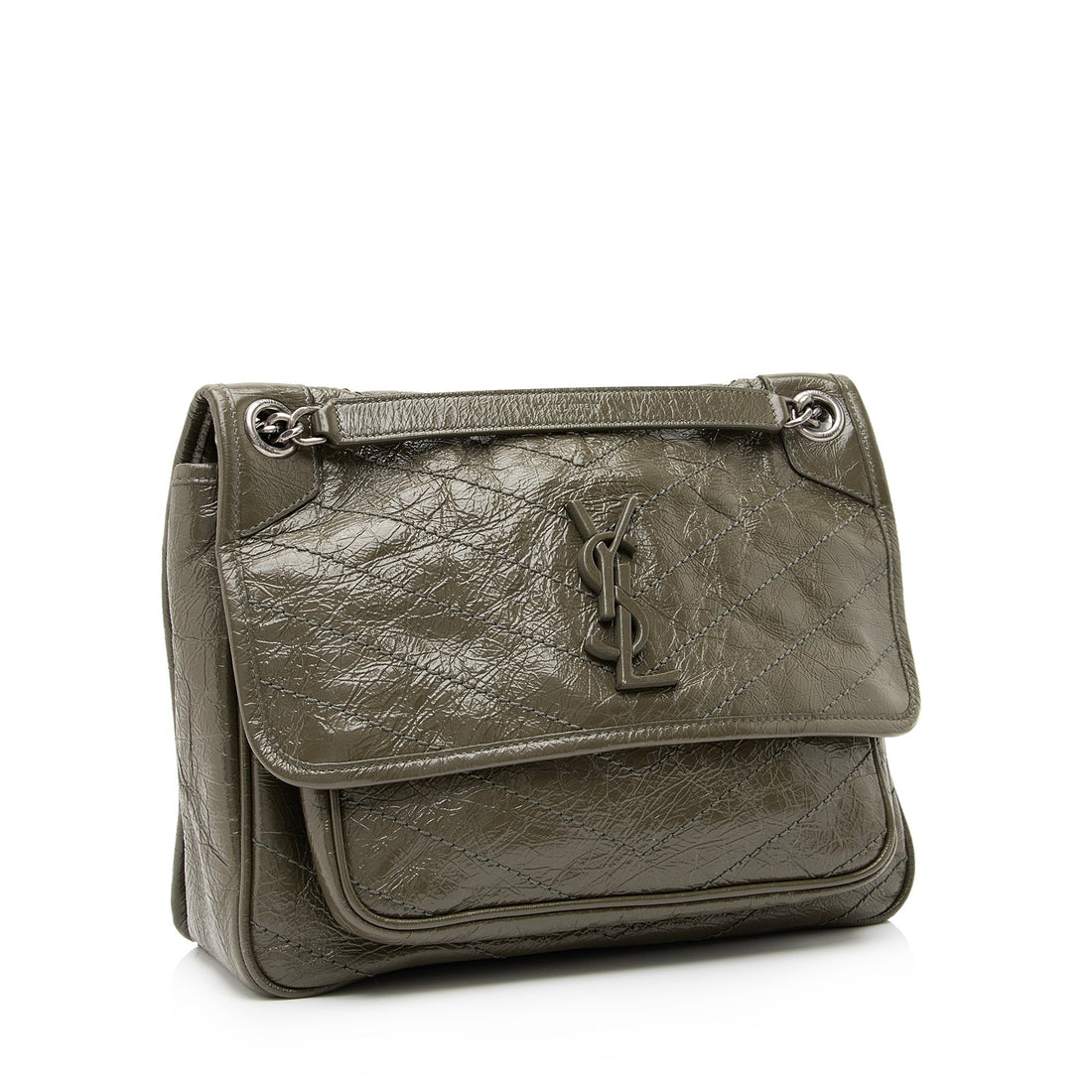 Saint Laurent Crinkled Calfskin Monogram Niki Medium Shoulder Bag (SHF-23860)