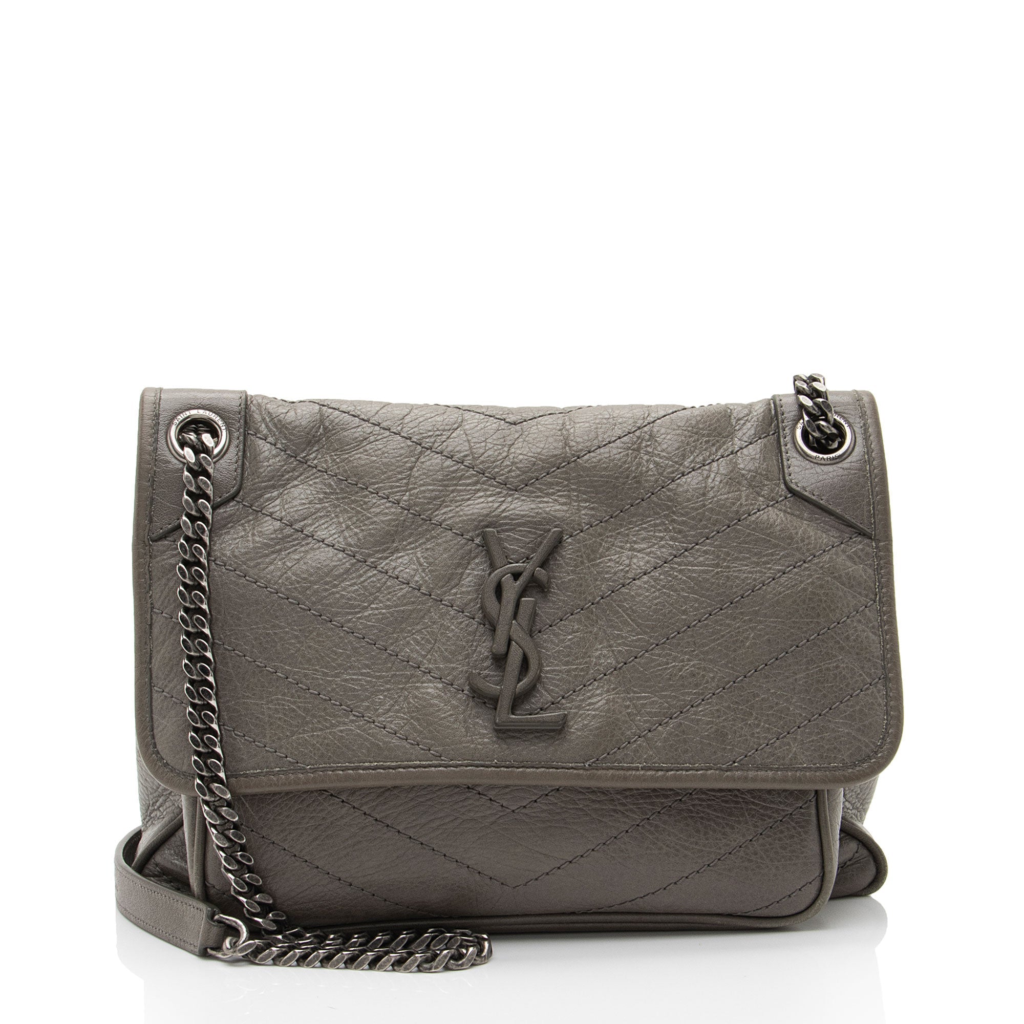 Saint Laurent Crinkled Calfskin Monogram Niki Medium Shoulder Bag (SHF-BbD05y)