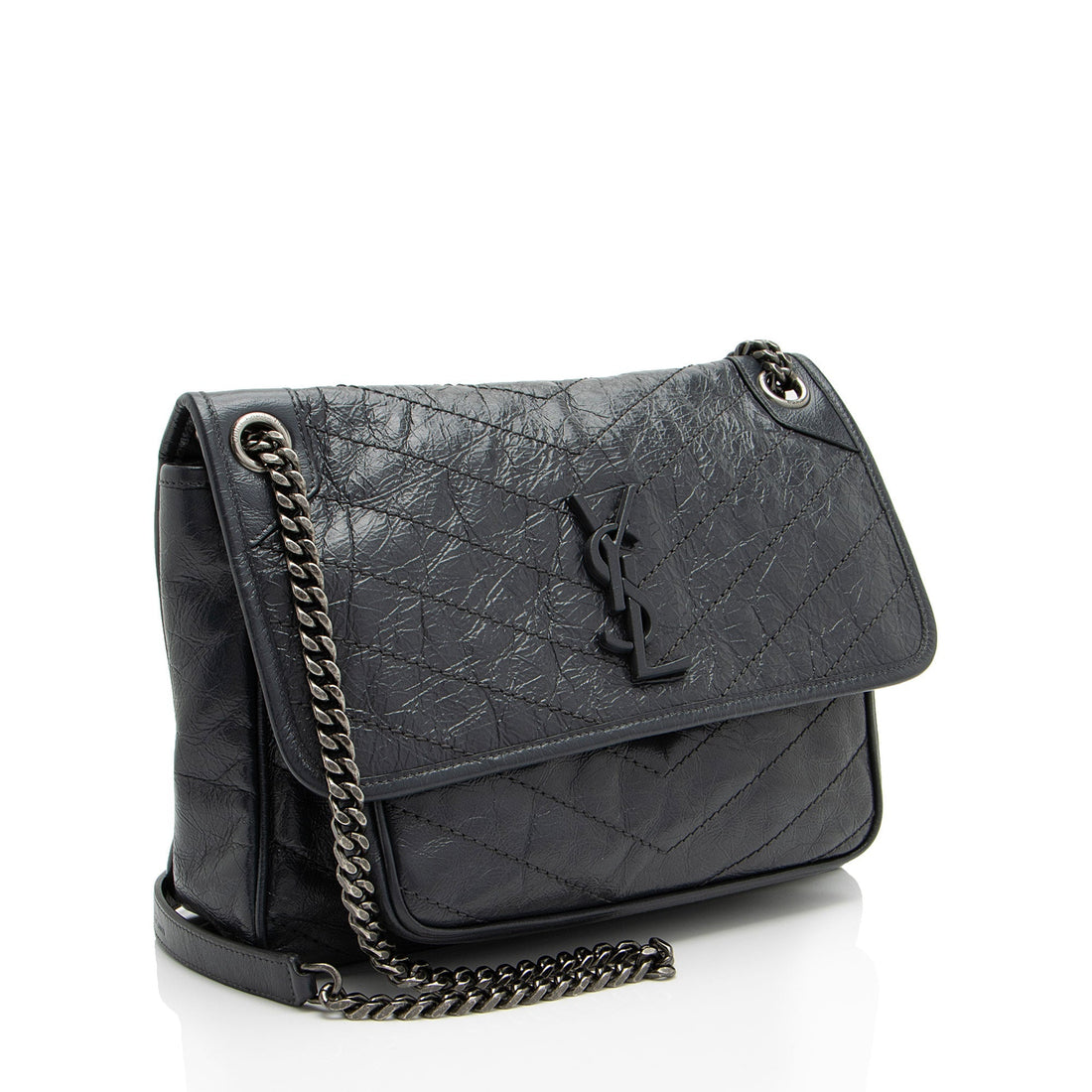 Saint Laurent Crinkled Calfskin Monogram Niki Medium Shoulder Bag (SHF-NH7fO1)