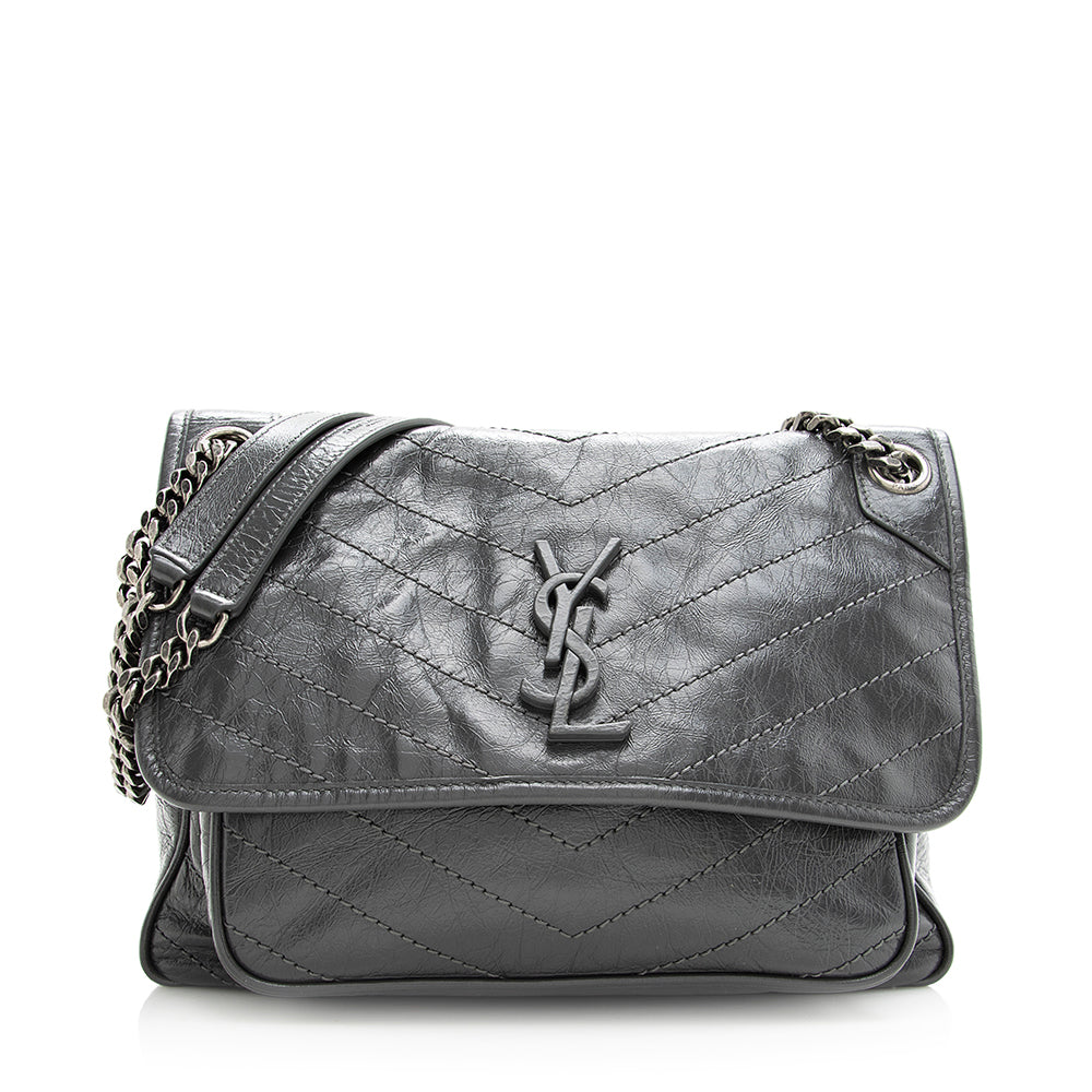 Saint Laurent Crinkled Calfskin Niki Medium Shoulder Bag (SHF-20293)