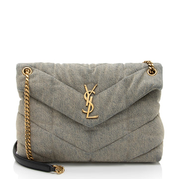 Saint Laurent Denim Monogram Puffer LouLou Chain Medium Shoulder Bag (SHF-QxjrSW)