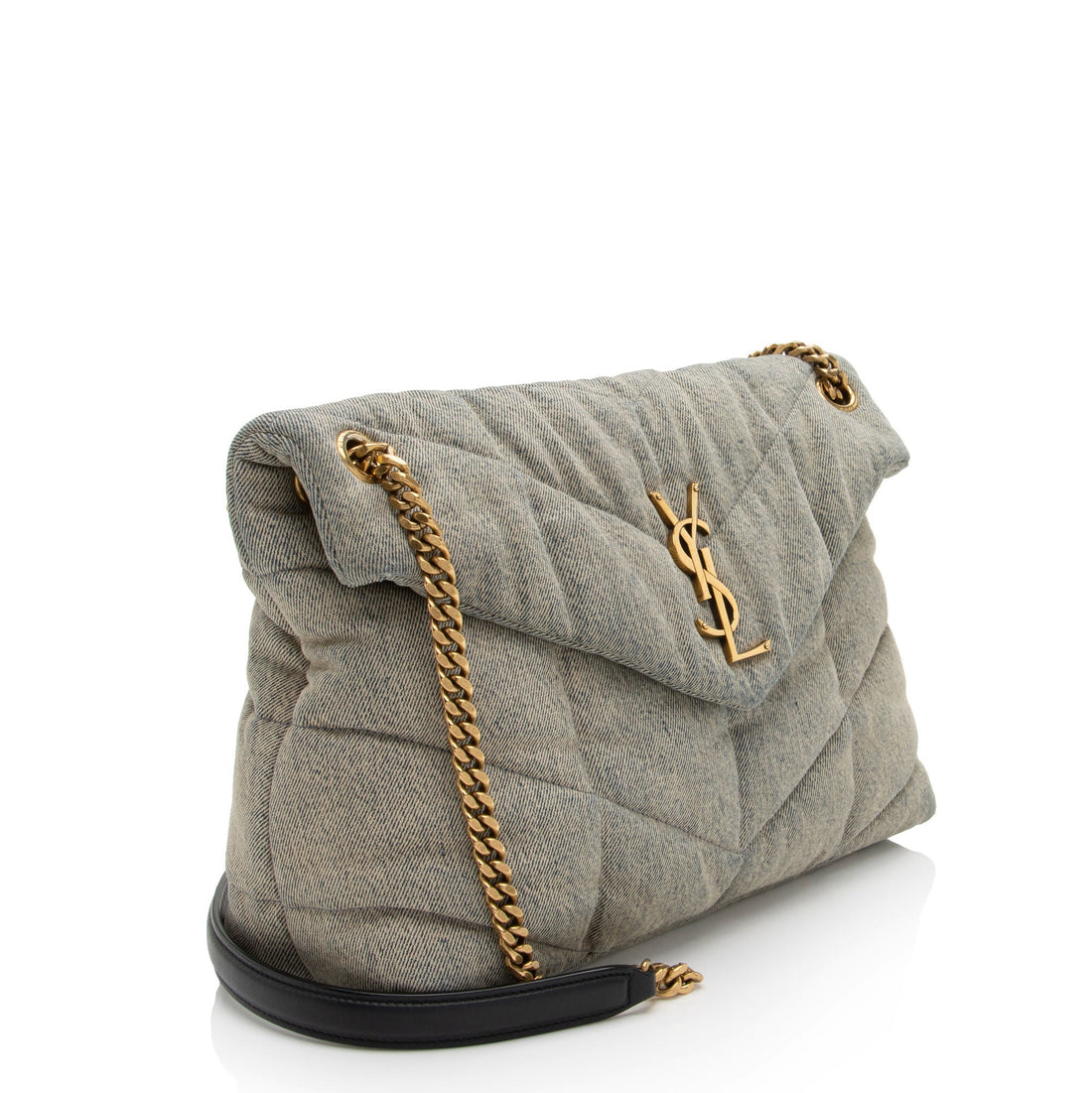 Saint Laurent Denim Monogram Puffer LouLou Chain Medium Shoulder Bag (SHF-QxjrSW)