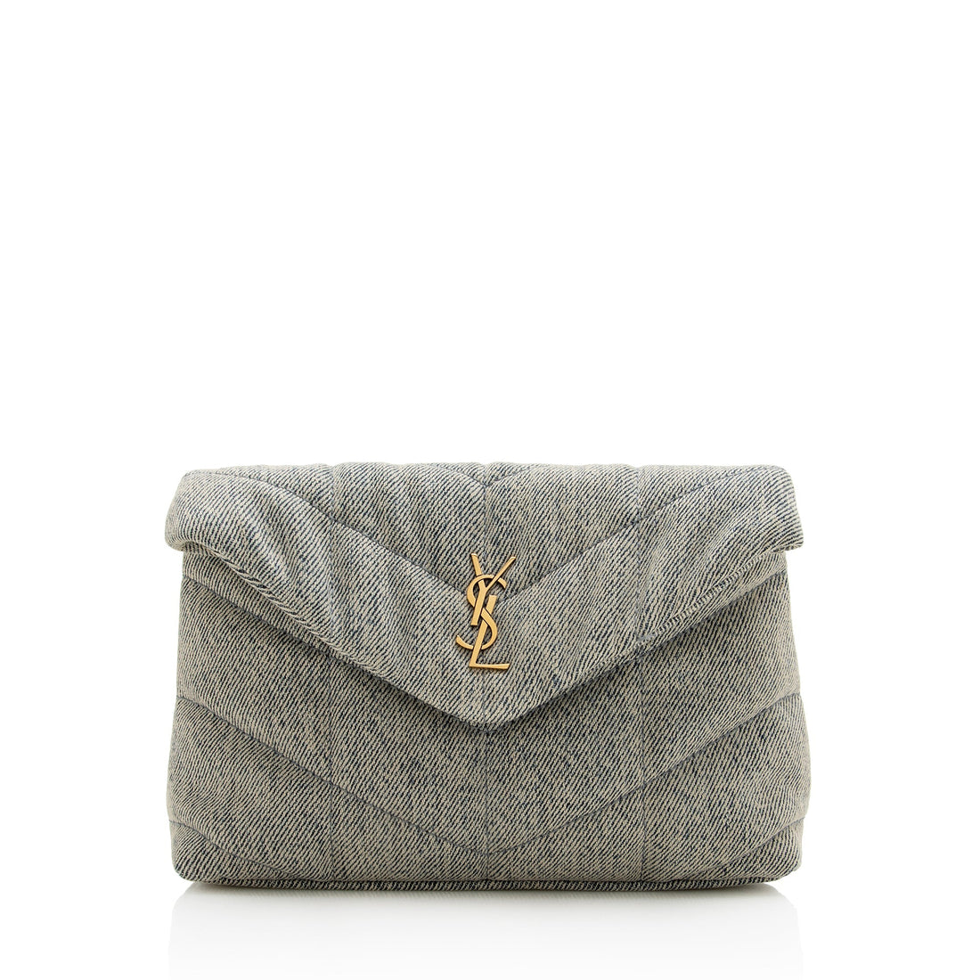 Saint Laurent Denim Monogram Puffer LouLou Small Clutch (SHF-22918)
