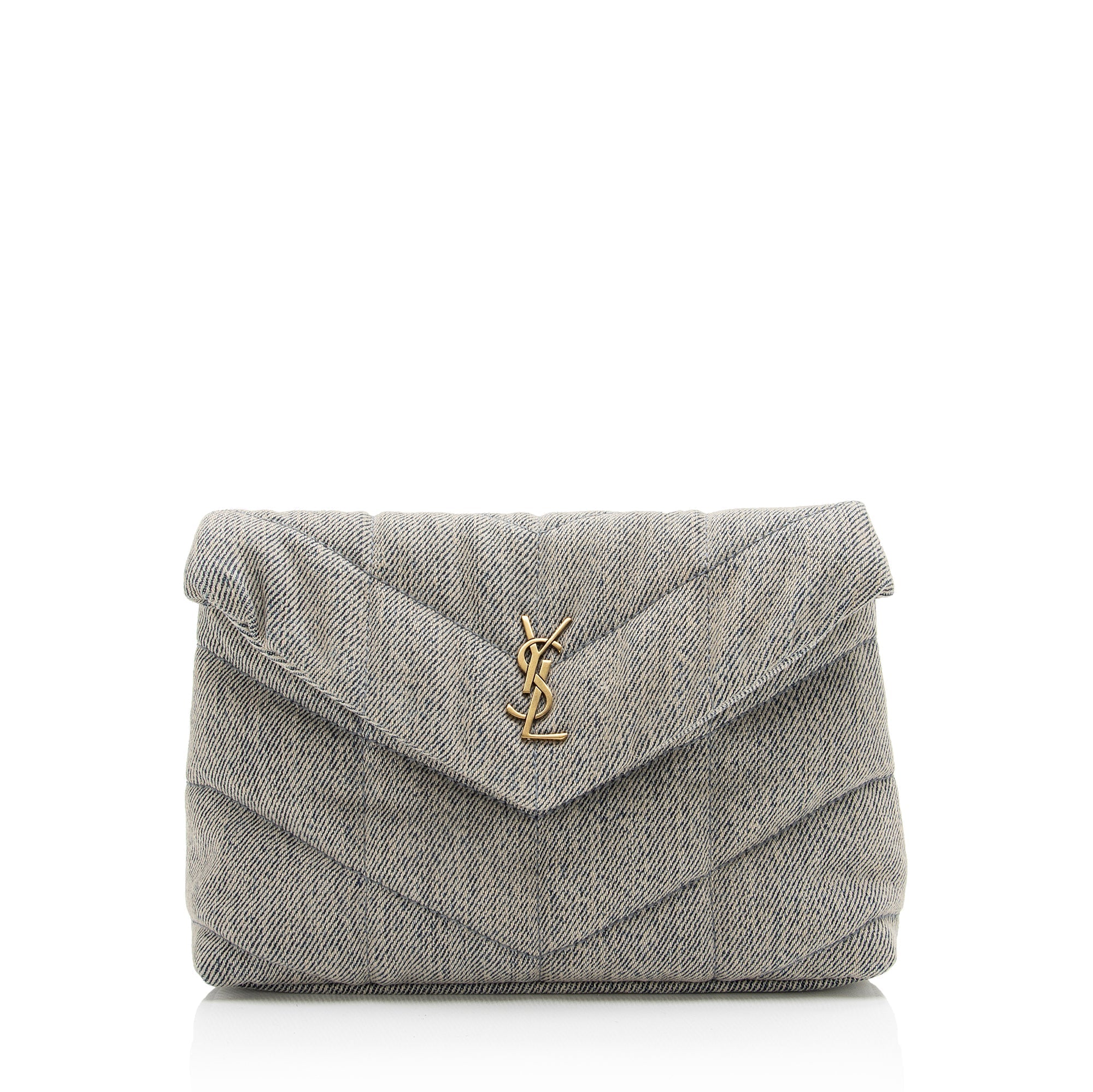 Saint Laurent Denim Monogram Puffer LouLou Small Clutch (SHF-23055)