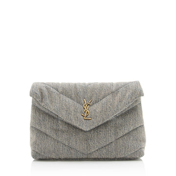 Saint Laurent Denim Monogram Puffer LouLou Small Clutch (SHF-23055)