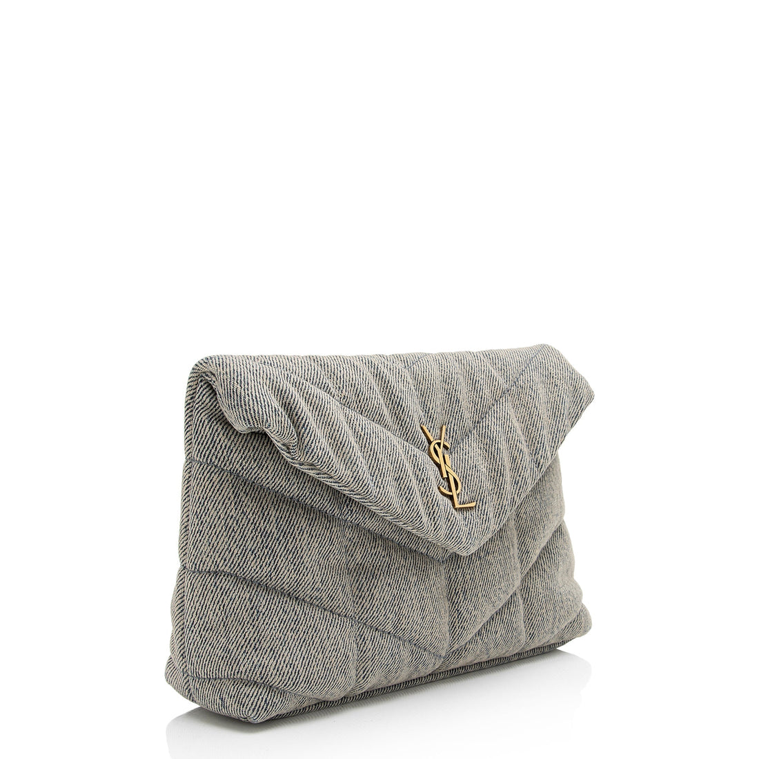 Saint Laurent Denim Monogram Puffer LouLou Small Clutch (SHF-23055)