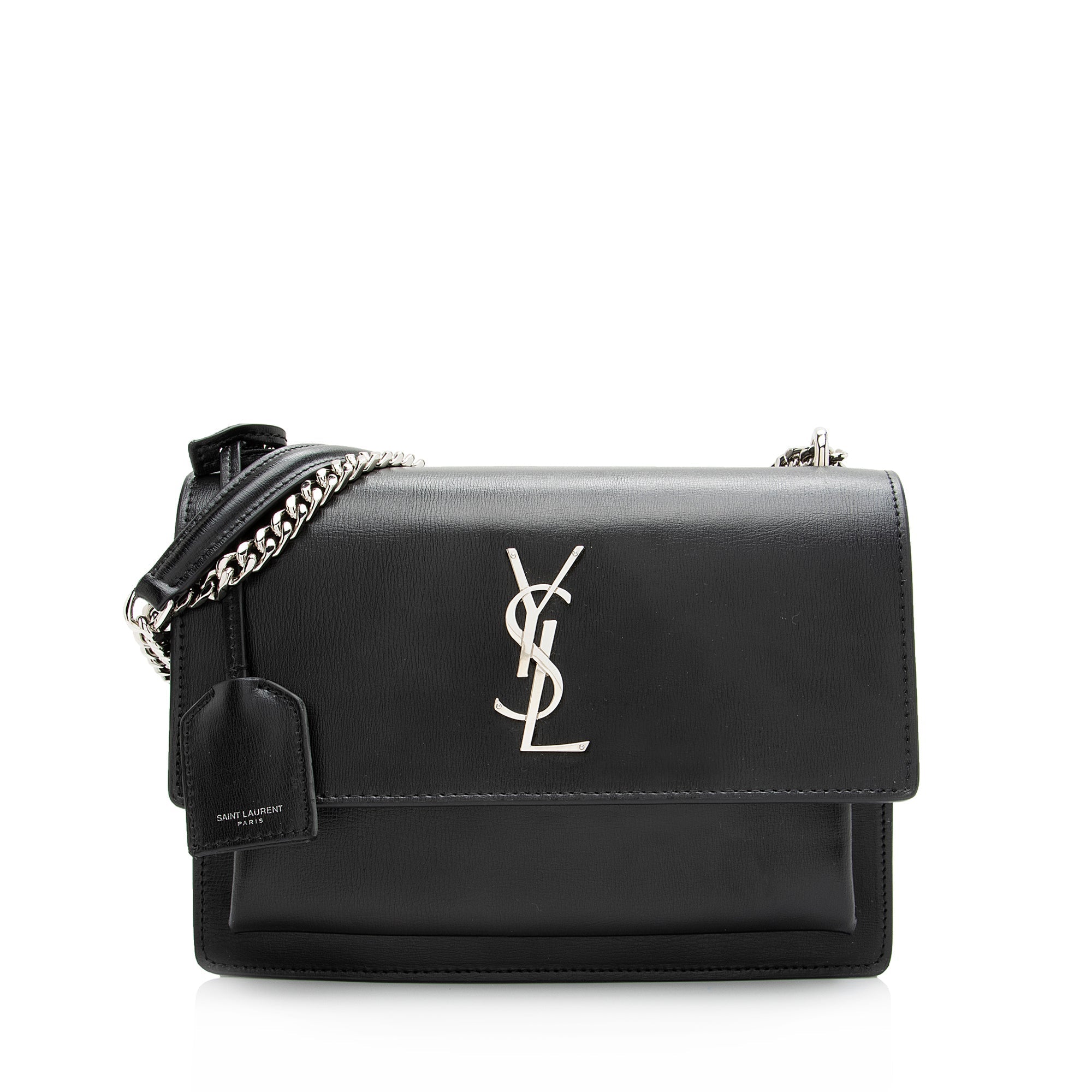 Saint Laurent Grained Calfskin Monogram Sunset Medium Shoulder Bag (SHF-23813)