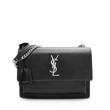 Saint Laurent Grained Calfskin Monogram Sunset Medium Shoulder Bag (SHF-23813)
