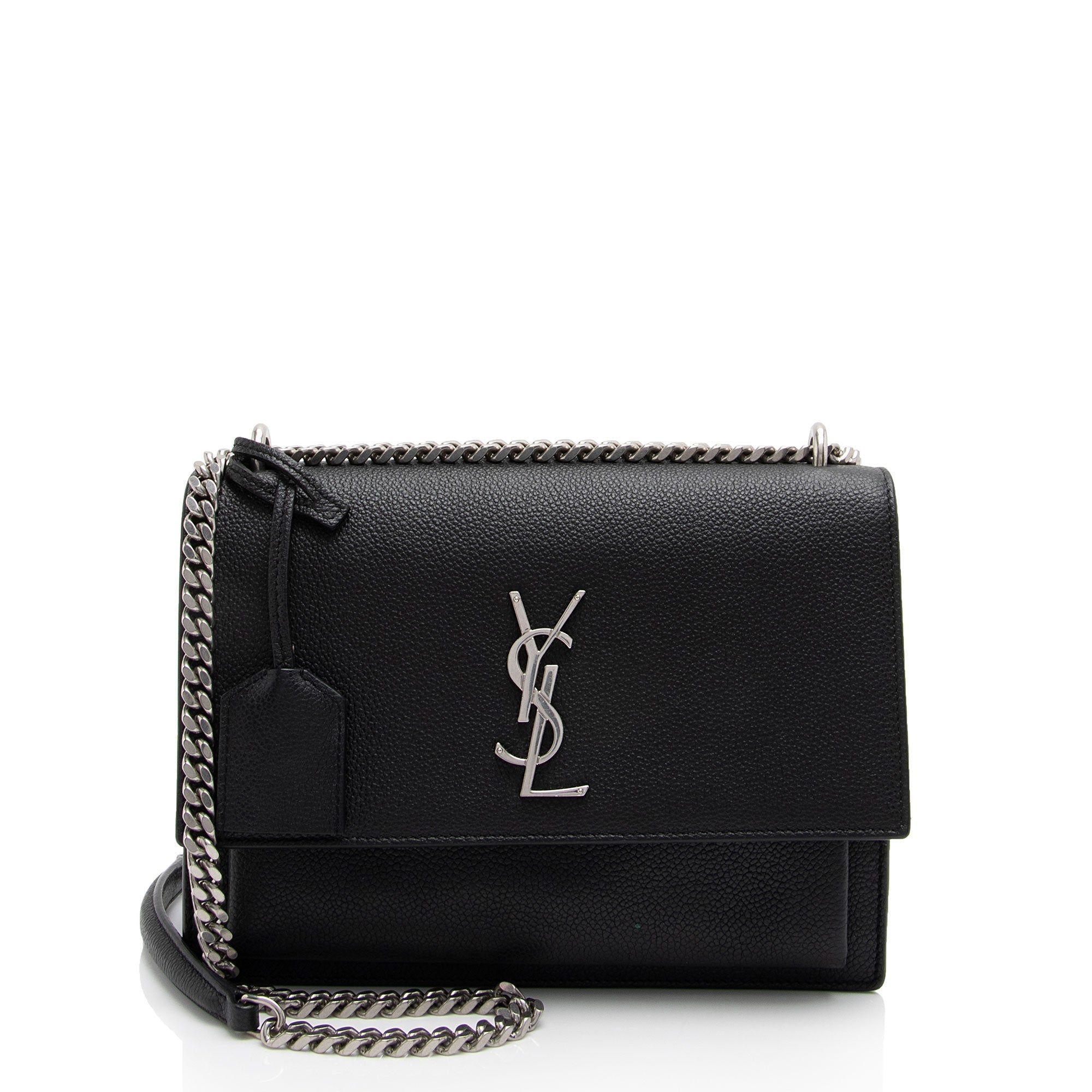 Saint Laurent Grained Calfskin Monogram Sunset Medium Shoulder Bag (SHF-NWQ0FK)