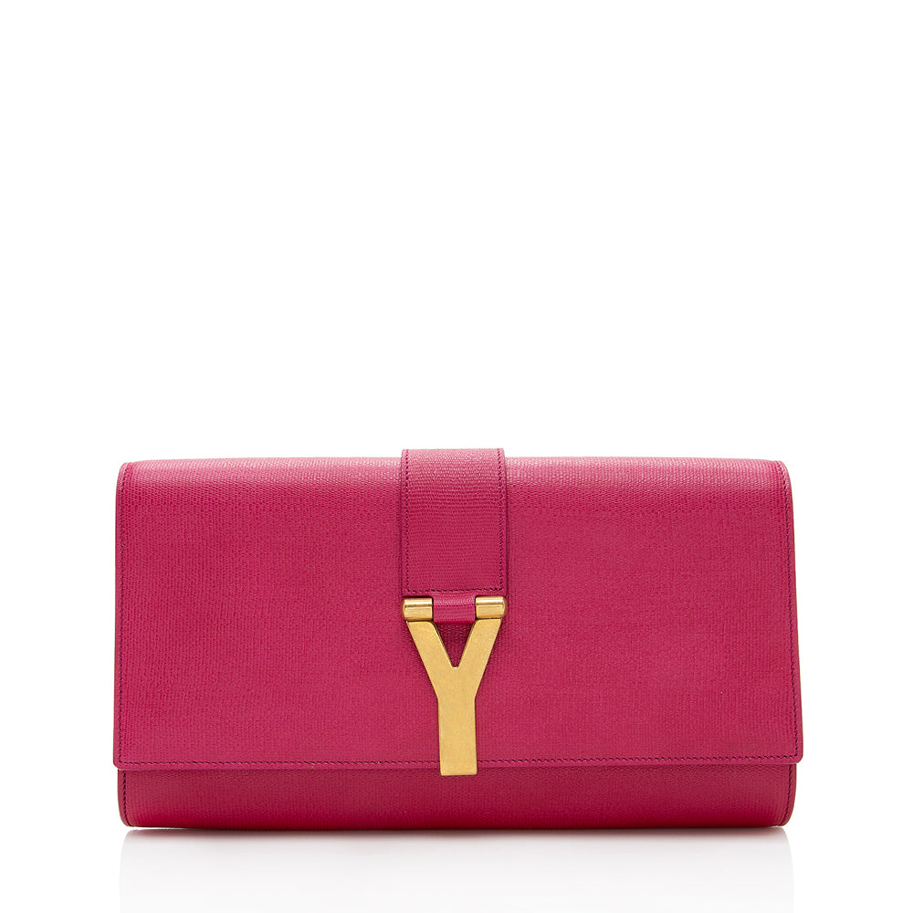 Saint Laurent Leather Chyc Clutch (SHF-18471)