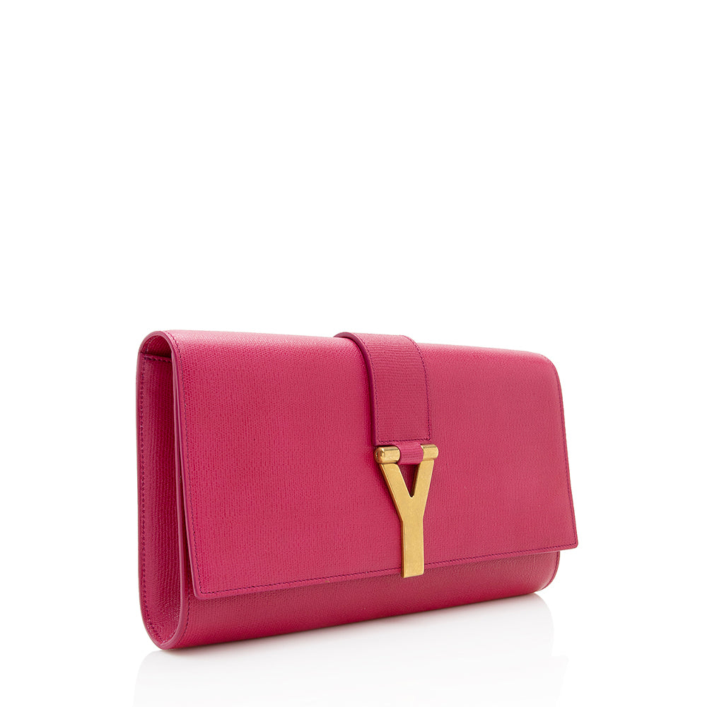 Saint Laurent Leather Chyc Clutch (SHF-18471)