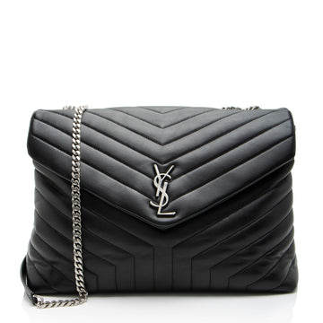 Saint Laurent Matelasse Calfskin Monogram LouLou Chain Large Shoulder Bag (SHF-F87Oll)