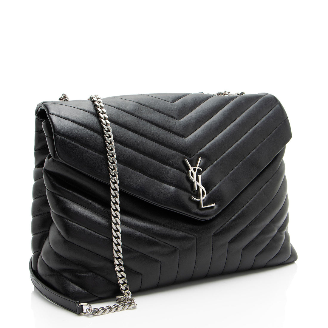 Saint Laurent Matelasse Calfskin Monogram LouLou Chain Large Shoulder Bag (SHF-F87Oll)
