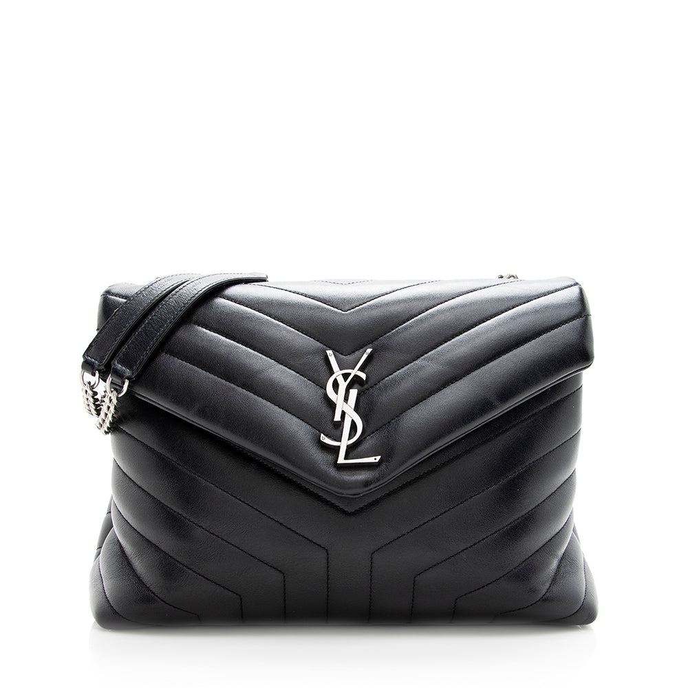 Saint Laurent Matelasse Calfskin Monogram LouLou Chain Medium Shoulder Bag (SHF-19046)