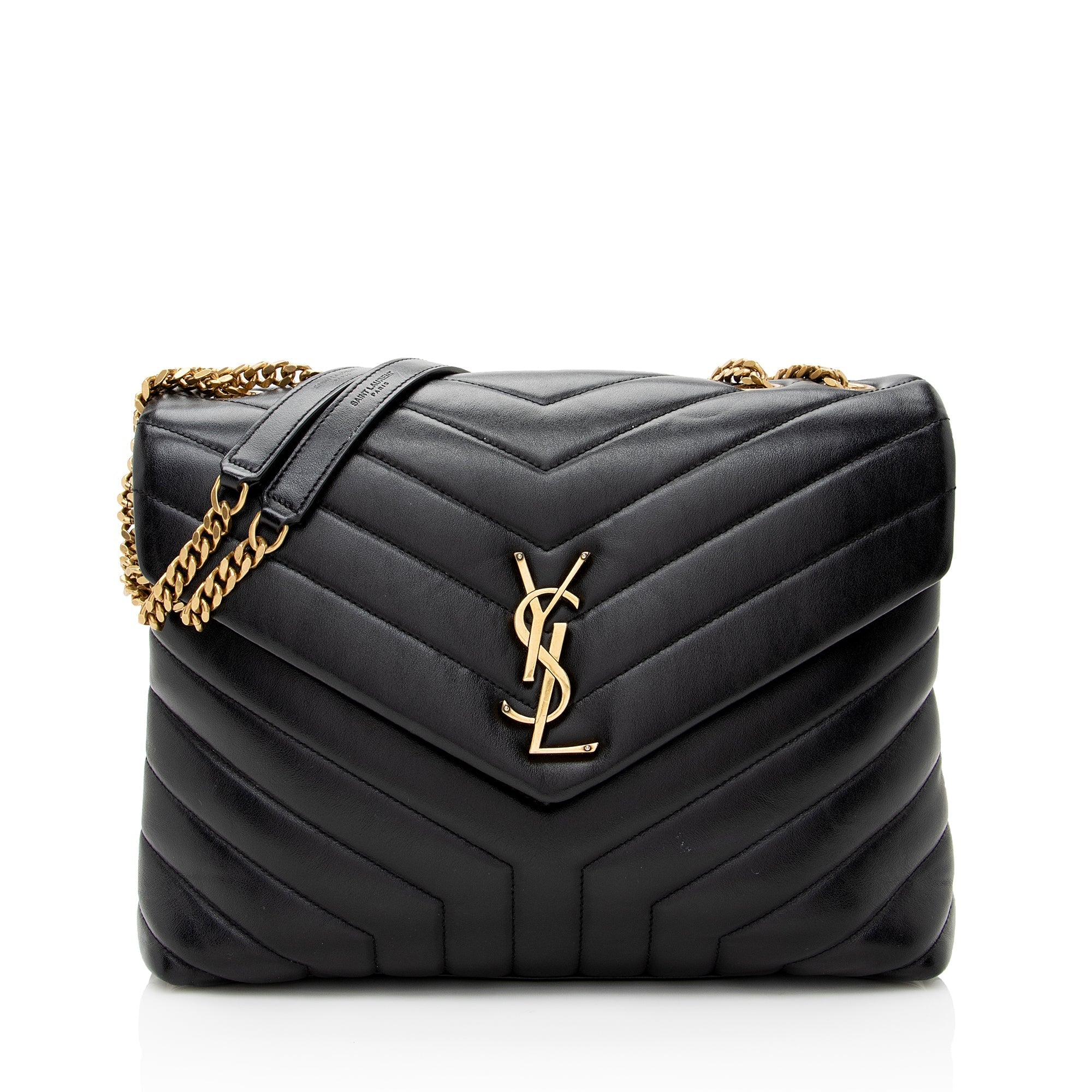 Saint Laurent Matelasse Calfskin Monogram LouLou Chain Medium Shoulder Bag (SHF-22303)