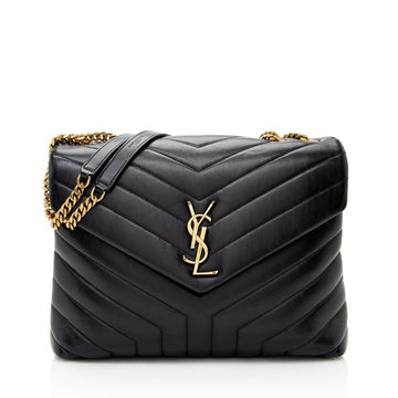 Saint Laurent Matelasse Calfskin Monogram LouLou Chain Medium Shoulder Bag (SHF-22303)