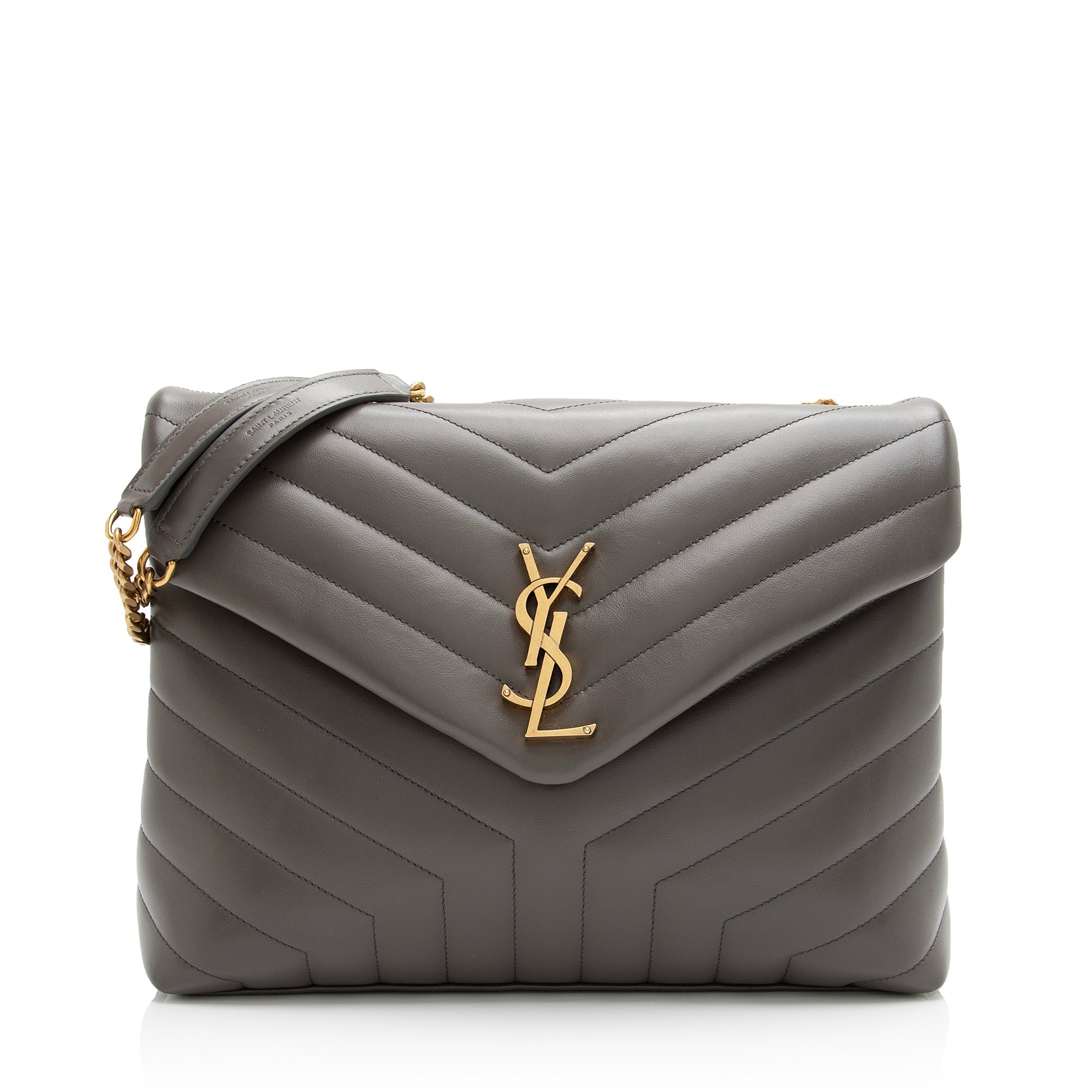Saint Laurent Matelasse Calfskin Monogram LouLou Chain Medium Shoulder Bag (SHF-23892)