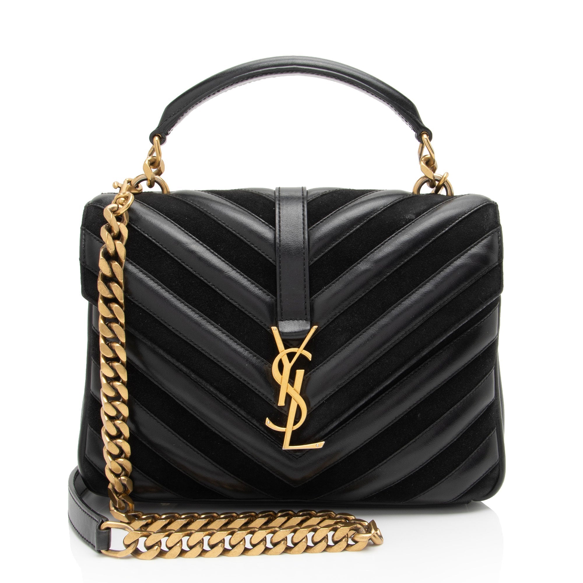 Saint Laurent Matelasse Calfskin Suede Monogram College Medium Shoulder Bag (SHF-UA4qfG)