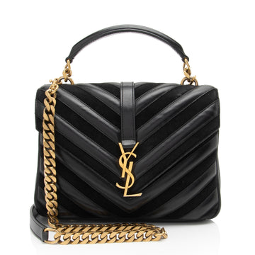 Saint Laurent Matelasse Calfskin Suede Monogram College Medium Shoulder Bag (SHF-UA4qfG)
