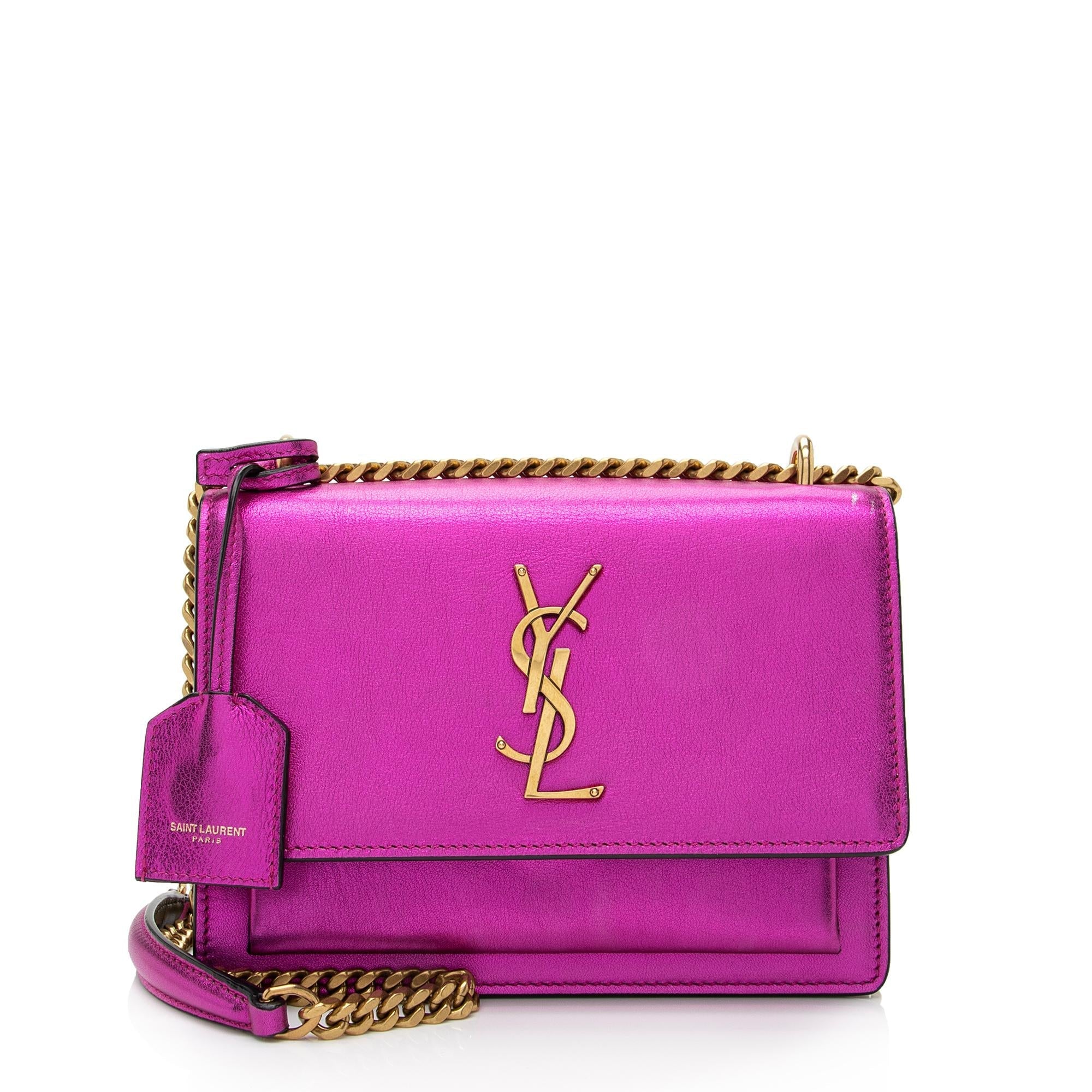 Saint Laurent Metallic Calfskin Monogram Sunset Small Shoulder Bag (SHF-UXPbK2)