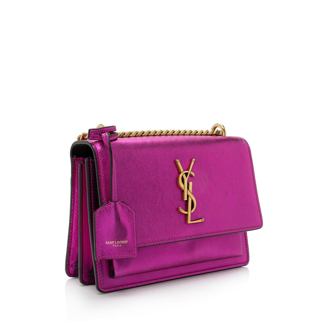 Saint Laurent Metallic Calfskin Monogram Sunset Small Shoulder Bag (SHF-UXPbK2)