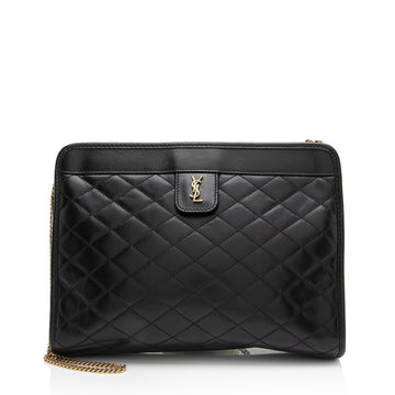 Saint Laurent Quilted Lambskin Monogram Victoire Baby Chain Clutch (SHF-M6OIgU)