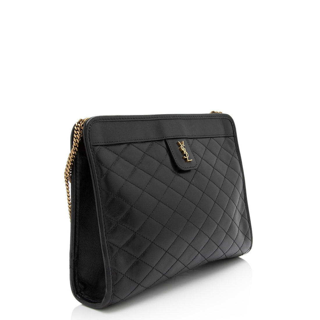 Saint Laurent Quilted Lambskin Monogram Victoire Baby Chain Clutch (SHF-M6OIgU)