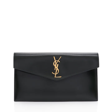 Saint Laurent Smooth Calfskin Monogram Uptown Clutch (SHF-HaidnQ)