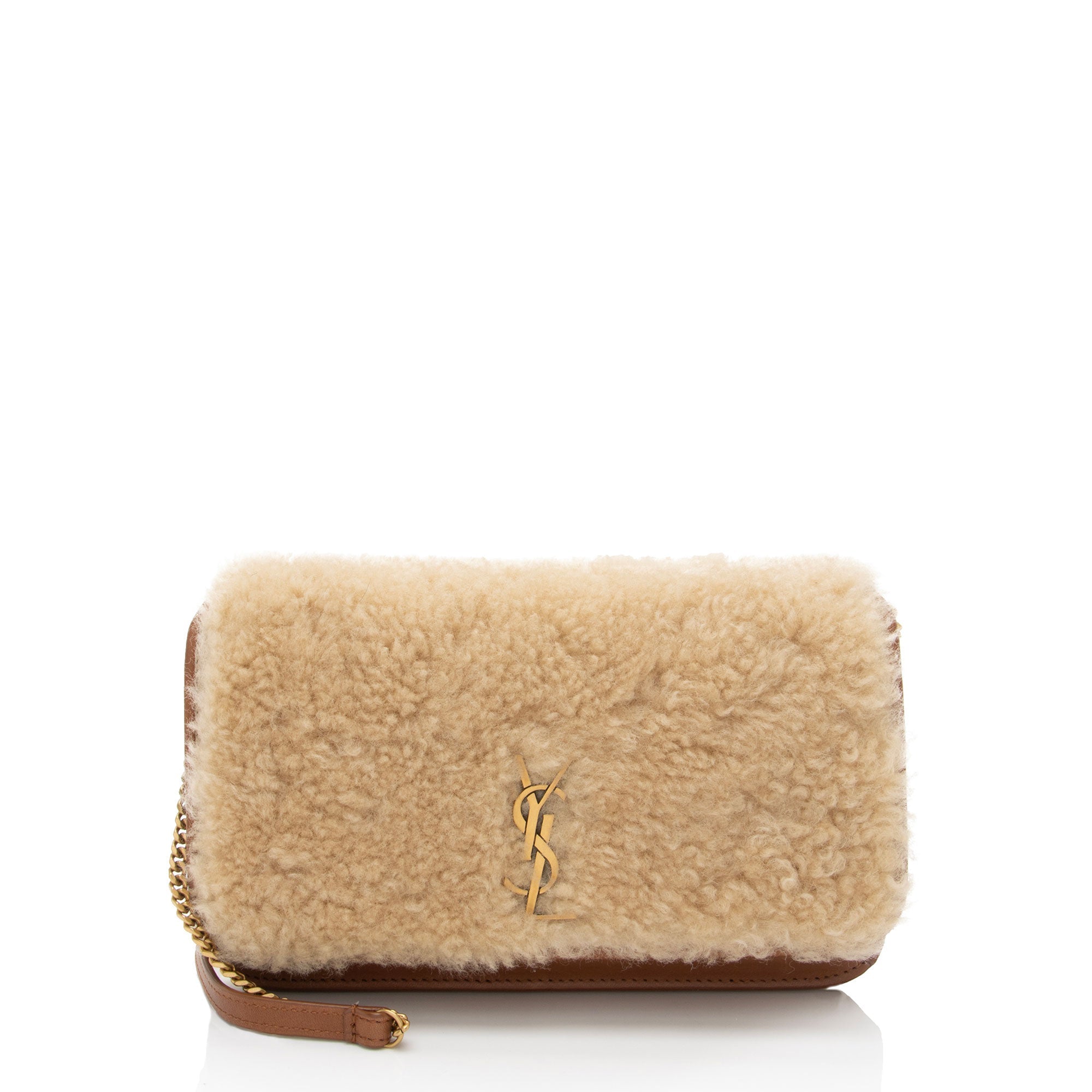 Saint Laurent Smooth Calfskin Shearling Phone Holder Shoulder Bag (SHF-m39ejH)