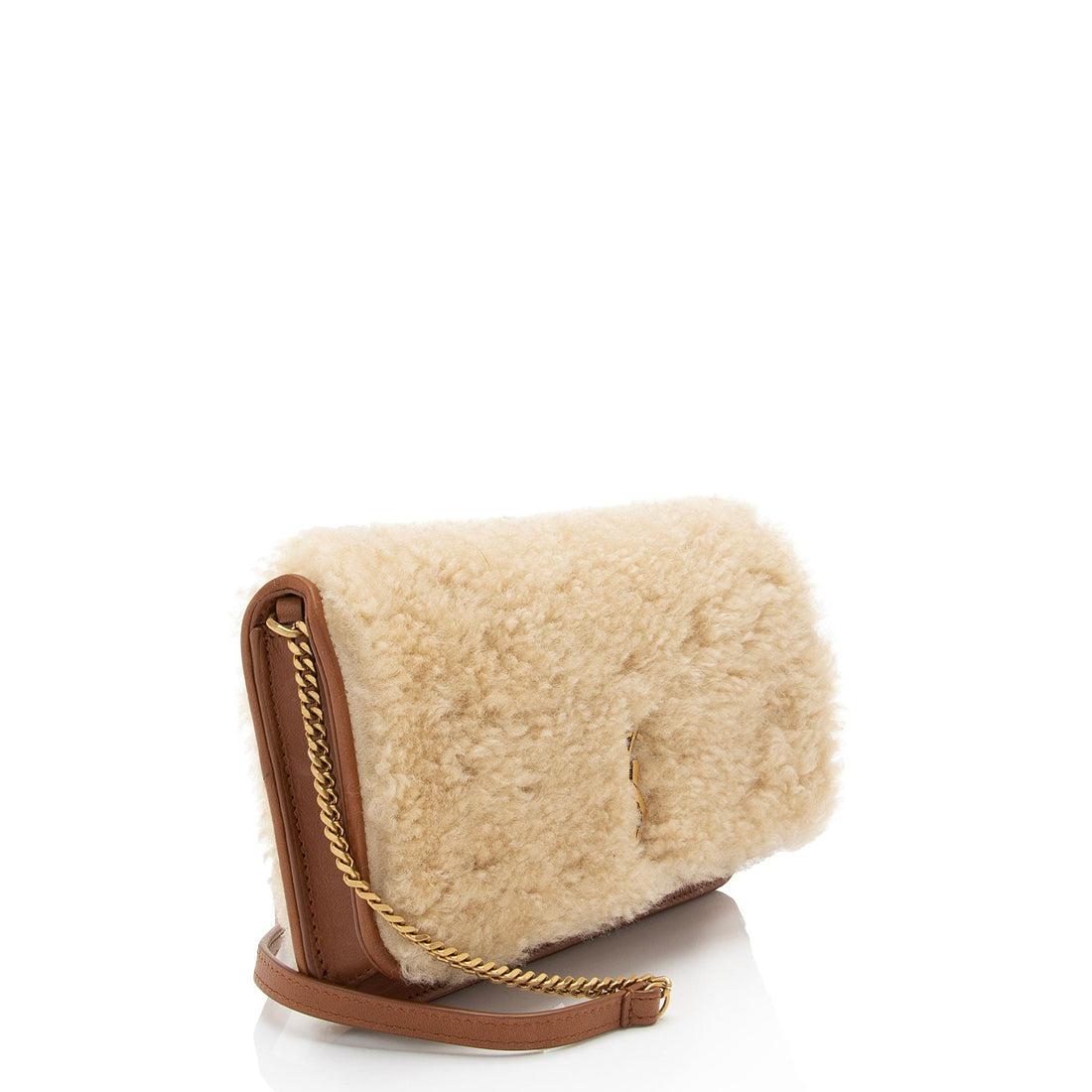 Saint Laurent Smooth Calfskin Shearling Phone Holder Shoulder Bag (SHF-m39ejH)