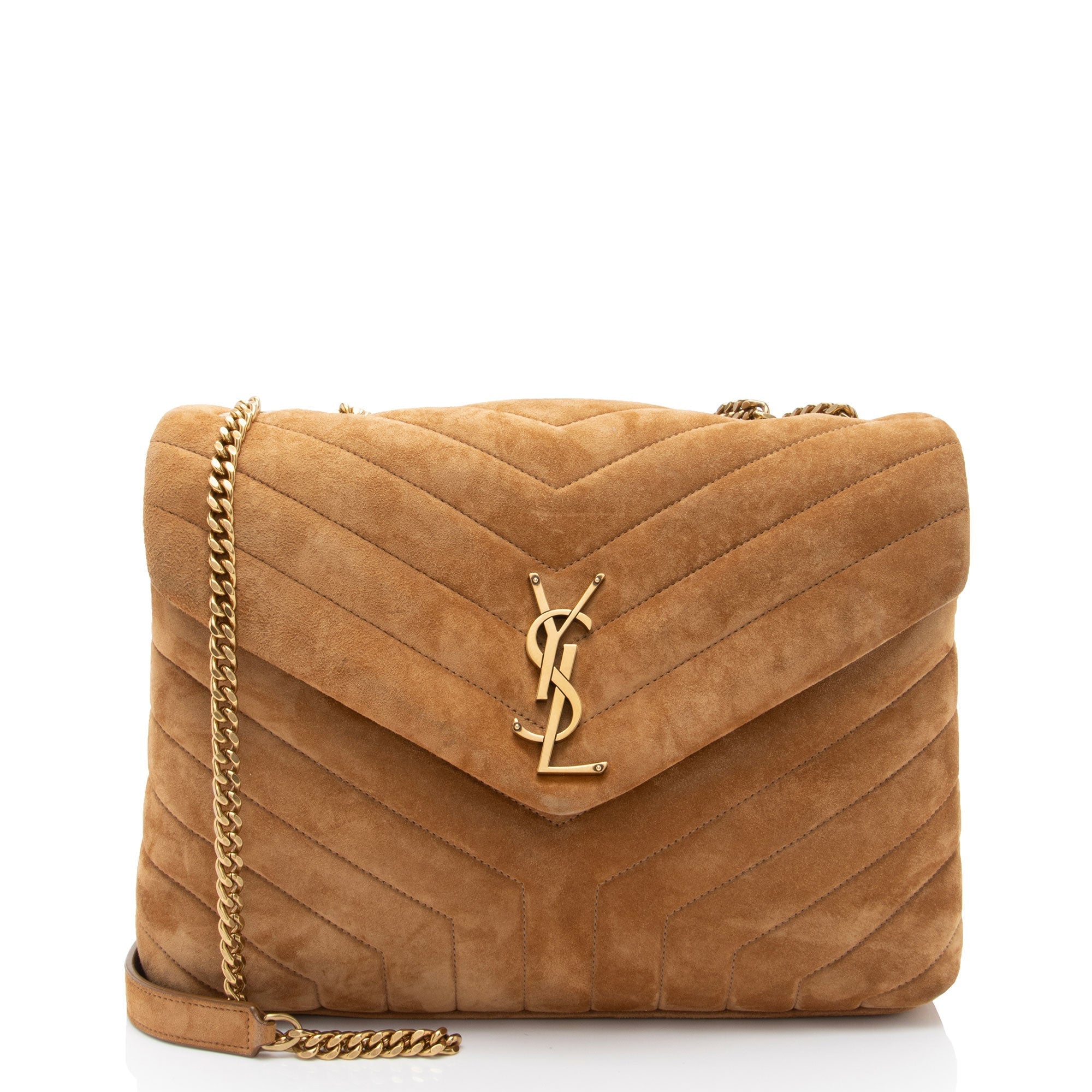 Saint Laurent Suede Monogram LouLou Chain Medium Shoulder Bag (SHF-Fe7rx7)