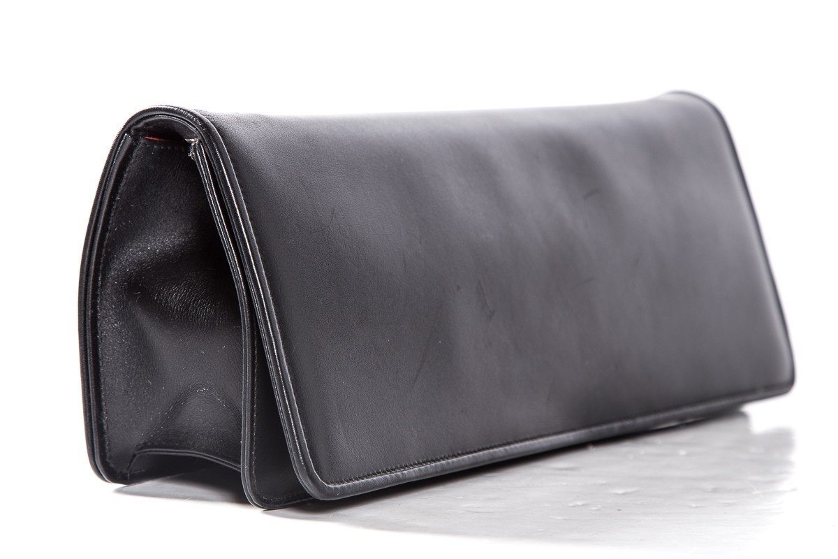 Salvatore Ferragamo Black Leather Magnetic Closure Clutch