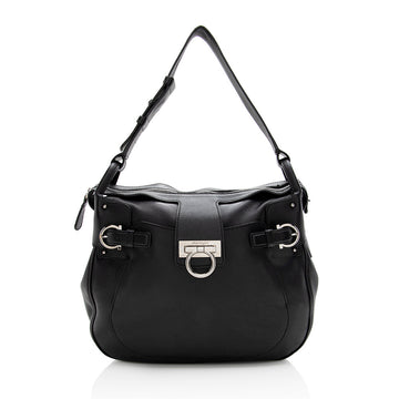 Salvatore Ferragamo Calfskin Gancini Shoulder Bag (SHF-22067)