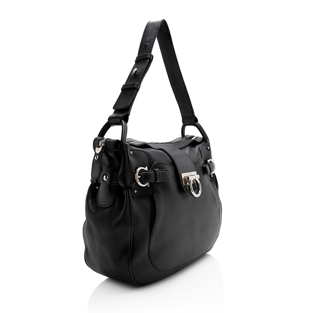 Salvatore Ferragamo Calfskin Gancini Shoulder Bag (SHF-22067)