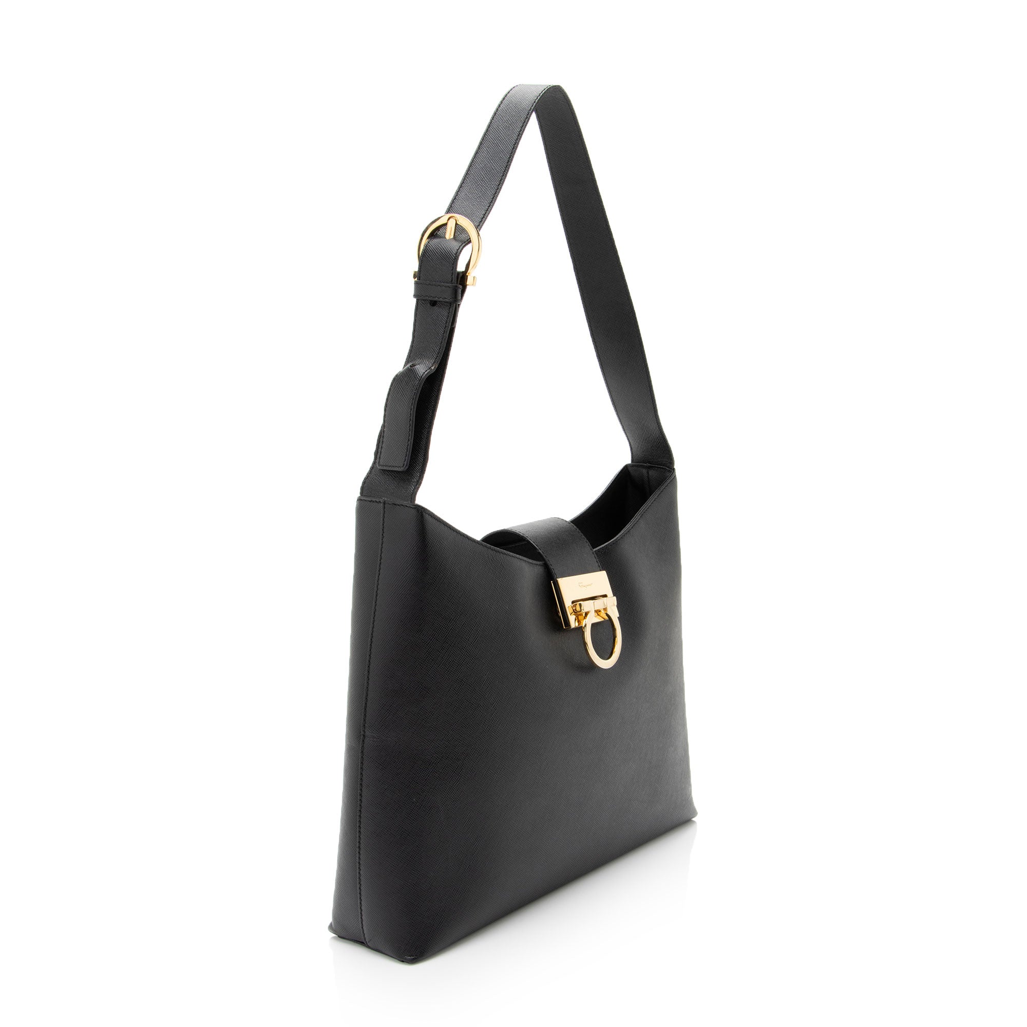 Salvatore Ferragamo Leather Gancio Trifolio Large Shoulder Bag