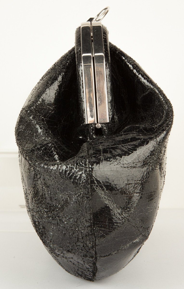 Sonia Rykiel Black Crinkle Patent Leather Shoulder Bag