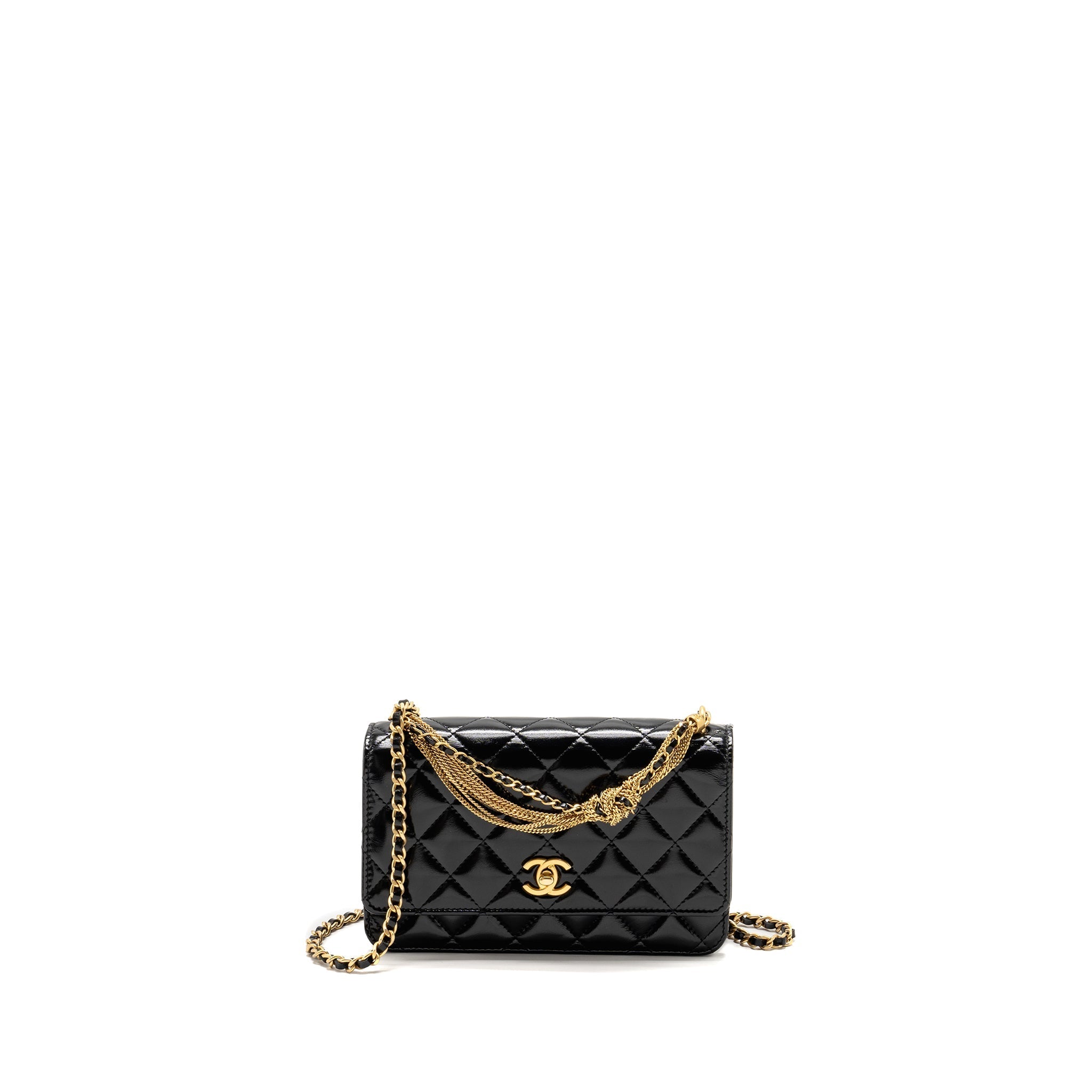 Chanel 24A Wallet On Chain Shiny Calfskin Black GHW (Microchip)