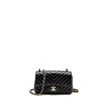 Chanel Mini Rectangular Flap Bag Chevron Lambskin Black LGHW