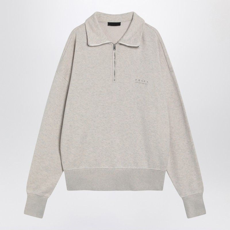 PRADA Zip Collar Long Sleeve Polo