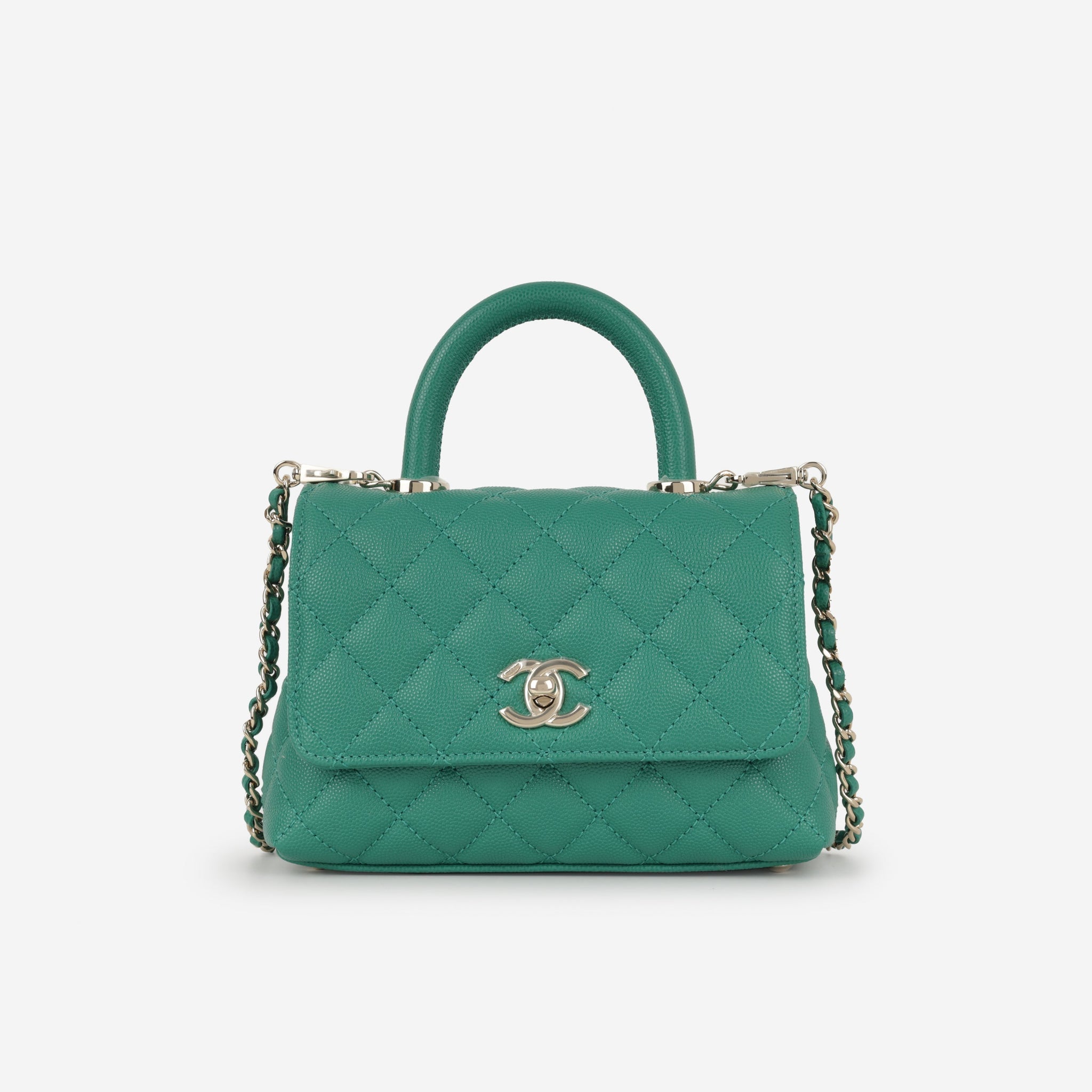 Chanel Small Coco Handle Green Caviar Champagne Gold Hardware