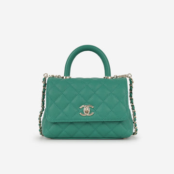 Chanel Small Coco Handle Green Caviar Champagne Gold Hardware