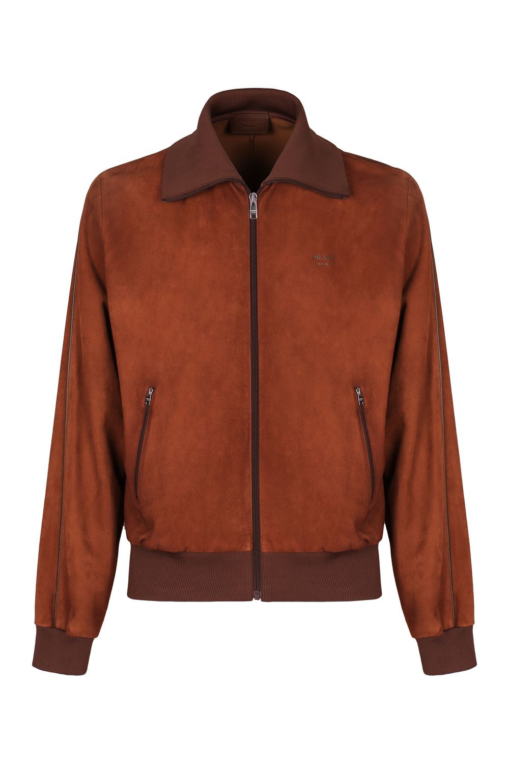 PRADA Suede Jacket with Ribbed Knit Edges