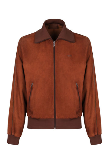 PRADA Suede Jacket with Ribbed Knit Edges