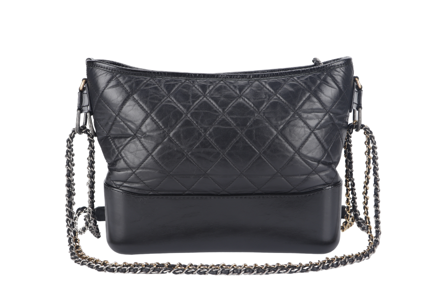 CHANEL GABRIELLE MEDIUM BLACK LAMBSKIN LEATHER GOLD HARDWARE (2480xxxx) WITH DUST COVER AND BOX