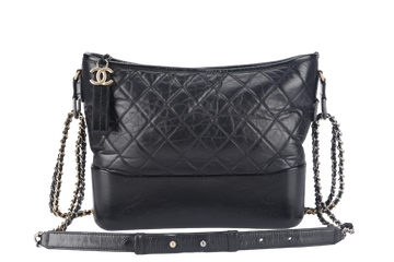 CHANEL GABRIELLE MEDIUM BLACK LAMBSKIN LEATHER GOLD HARDWARE (2480xxxx) WITH DUST COVER AND BOX