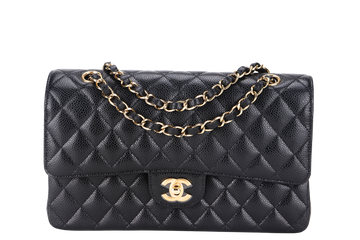 CHANEL CLASSIC FLAP (A047xxxx) MEDIUM BLACK CAVIAR GOLD HARDWARE, WITH DUST COVER & BOX