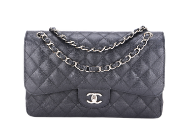 CHANEL CLASSIC FLAP JUMBO (2151xxxx) BLACK CAVIAR SILVER HARDWARE WITH  & DUST COVER
